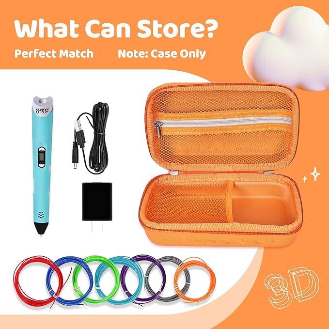 Case Compatible with 3Doodler Start+ Essentials for 3D Pen Set for Kids, Carrying Holder Fit for Printing Pens, Storage Organizer for Printing Filament Refill, Micro-USB Charger (3D-04A-Orange) - Image 6