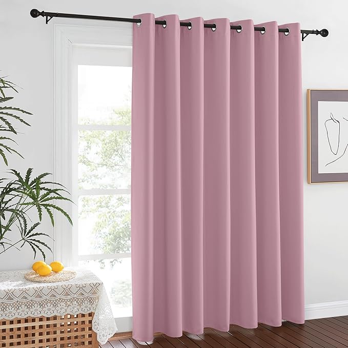 NICETOWN Room Darkening 84 inch Curtain for Patio Door, Grommet Thermal Insulated Room Divider Wide Winodw Treatment Sound Reducing for Bedroom, Black, 1 Panel, 100" W x 84" L, Rouge Pink by NICETOWN