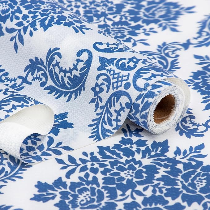 RAY STAR Shelf Liner, Non Adhesive Vintage Navy Blue Floral Kitchen Cabinet Liner for Pantry Drawer, Strong Grip Non Slip, Shelf Liners for Kitchen Cabinets Cupboard 18 Inch x 16 FT by RAYSTAR