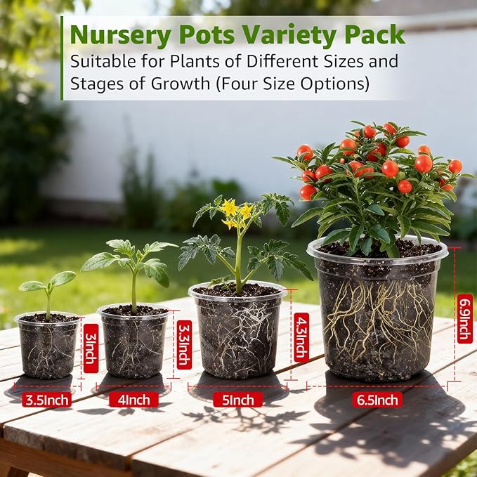 MIXC Clear Nursery Pots with Drainage Holes, 7/5/4/3.5 Inch Reinforced Transparent Plastic Seed Starter Pots, for Indoor Outdoor Gardening Seedling Planter, 36 Pack - Image 5
