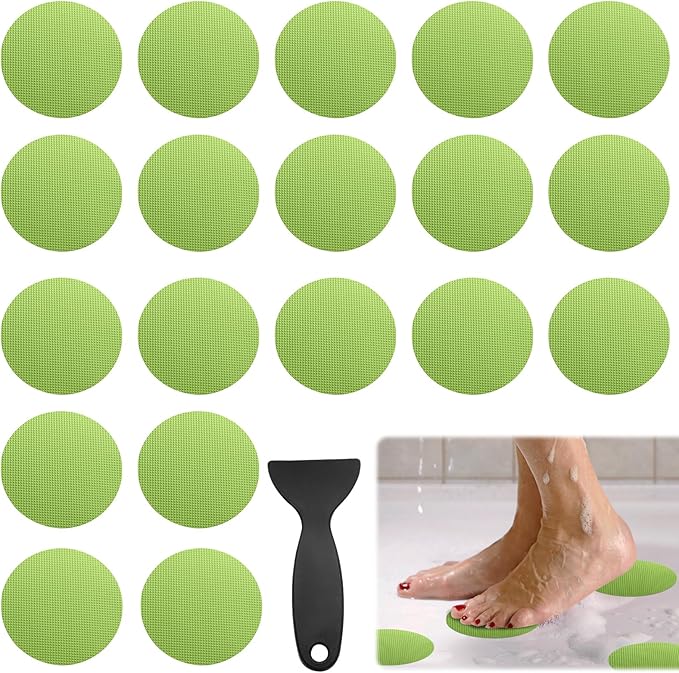 24 PCS Bathtub Non Slip Stickers Green Adhesive Decals Round Shape Anti Slip Shower Stickers Bath Non Slip Stickers for Floor Bathroom Stairs Ladders with Scraper by Coufce