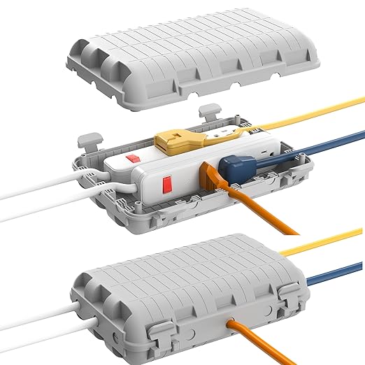 Outdoor Waterproof Electrical Box, 2 Pack Large Extension Cord Cover Protector Plug Connection Cable Safety Box IP54 Water-Resistant for Power Strip, Holiday Light and Decorations, Grey by logo