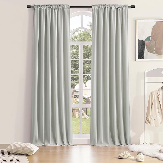 DONREN 96 Inches Long 2 Panels Blackout Curtain Panels for Bedroom - Rod Pocket Thermal Insulated Drapes for Living Room(Light Grey,52 W x 96 L) by DONREN