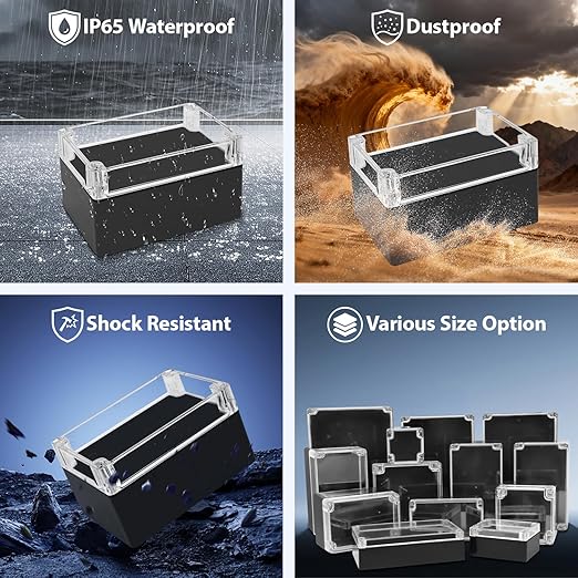 LeMotech Electrical Box Clear Cover Project Box IP65 Waterproof Junction Box ABS Plastic Case Universal Enclosure for Electronics, Black 6.2"x 4.2"x 3.5"(160x110x90mm)(Pack of 1) - Image 6