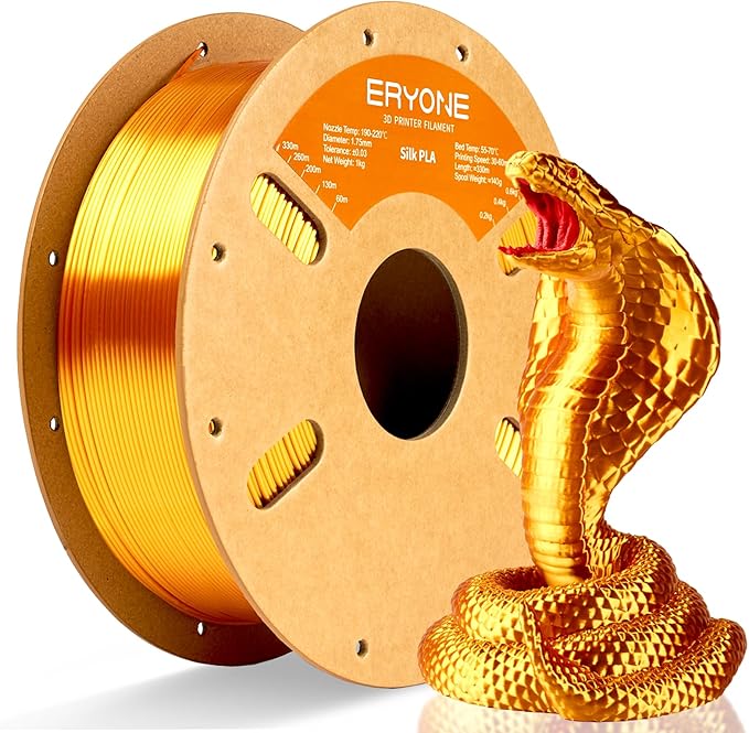 ERYONE Silk PLA Filament for 3D Printer, 1.75mm +/- 0.03mm, 1kg (2.1LBS)/Spool, Liquid Gold by ERYONE