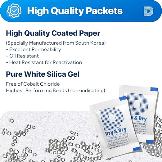 Dry & Dry 2 Gram [80 Packets] Food Grade Silica Gel Packs Desiccant Packs, Silica Packets - Rechargeable Silica Gel Packets, Desiccants, Silica Gel - Image 2