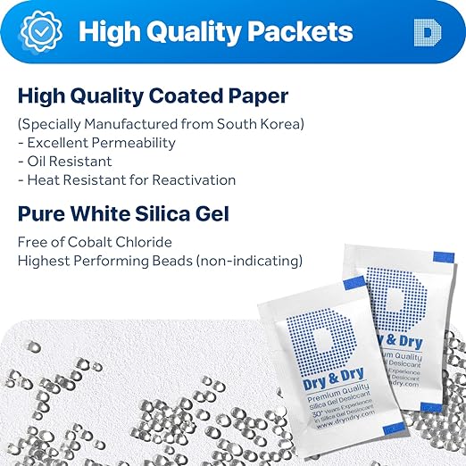 Dry & Dry 2 Gram [150 Packets] Food Grade Silica Gel Packs Desiccant Packs - Rechargeable Silica Gel Packets, Desiccants - Image 2
