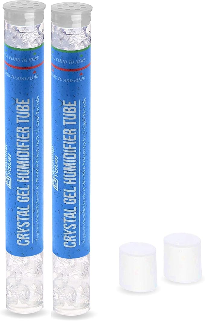 Essential Values 2 Pack Cigar Humidor Packets, Tubes - Humidifier Crystals, Beads - Keeps Humidity at 70% in Cigar Box with PG Infused Gel Protects up to 25 Cigars - Perfect for Travel by EssentialValues
