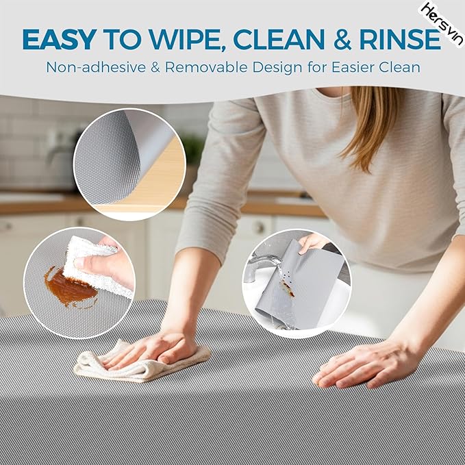 Hersvin Shelf Liner, 18" x20' Non-Adhesive Drawer Liners EVA Kitchen Cupboard Cabinet Covering Undersink Mat Washable Fridge Lining Paper (Gray Diamond) - Image 6