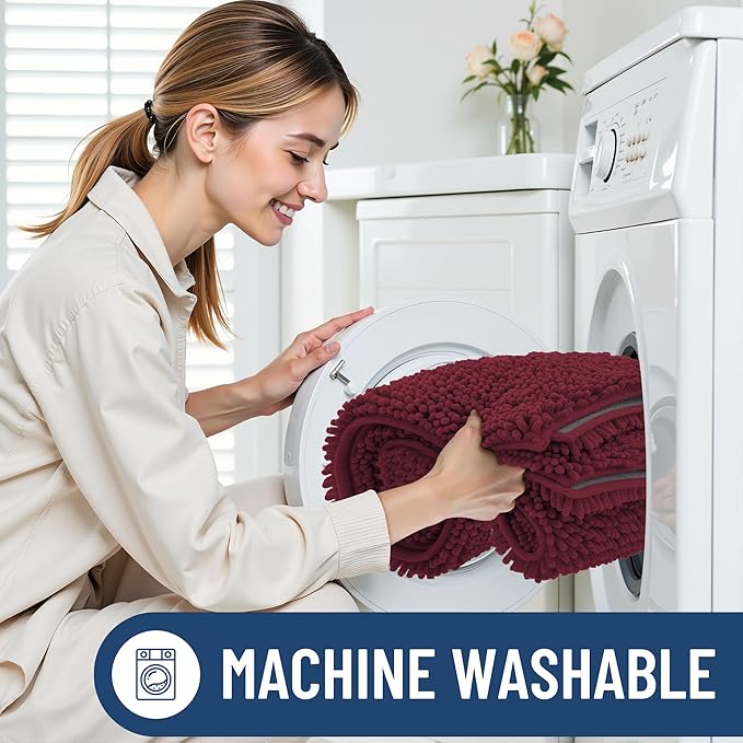 Smiry Luxury Chenille Bathroom Rugs 44x32, Extra Soft and Absorbent Shaggy Bath Mat, Machine Washable, Non-Slip Plush Carpet Runner for Tub, Shower, and Floor, Home Decor Accessories, Burgundy - Image 6