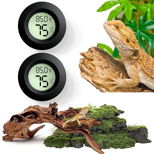 2PCS Reptile Thermometer and Humidity Gauge,Digital Adhesive Reptile Terrarium Hydrometer,Bearded Dragon Tank Accessories,Pet Humidity Meter Supplies for Leopard Crested Gecko,Snake,Lizard by Vodolo