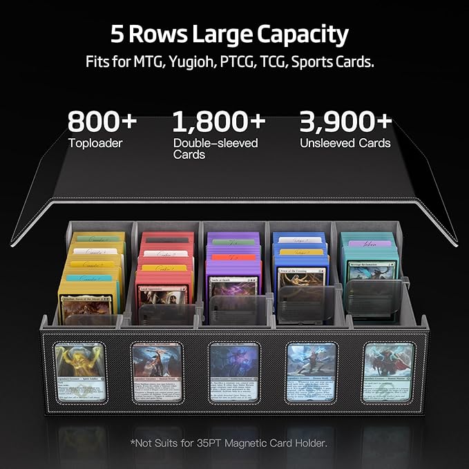 Trading Card Storage Box 5-Row 3900+ Capacity,TCG MTG Card Case with Magnetic Lid & Commander Display,Top Loader Storage for Sports Cards,Includes Dividers Dice Box - Image 2