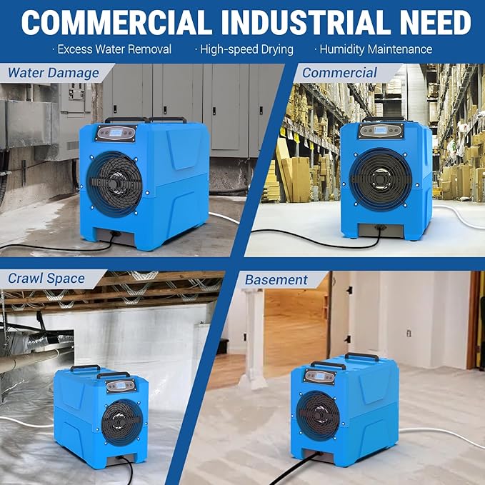 MOUNTO Commercial Dehumidifier, 150 Pint High-Capacity, Includes Pump Drain Hose for Water Damage Restoration, Ideal for Basements, Warehouses & Job Sites - Image 6