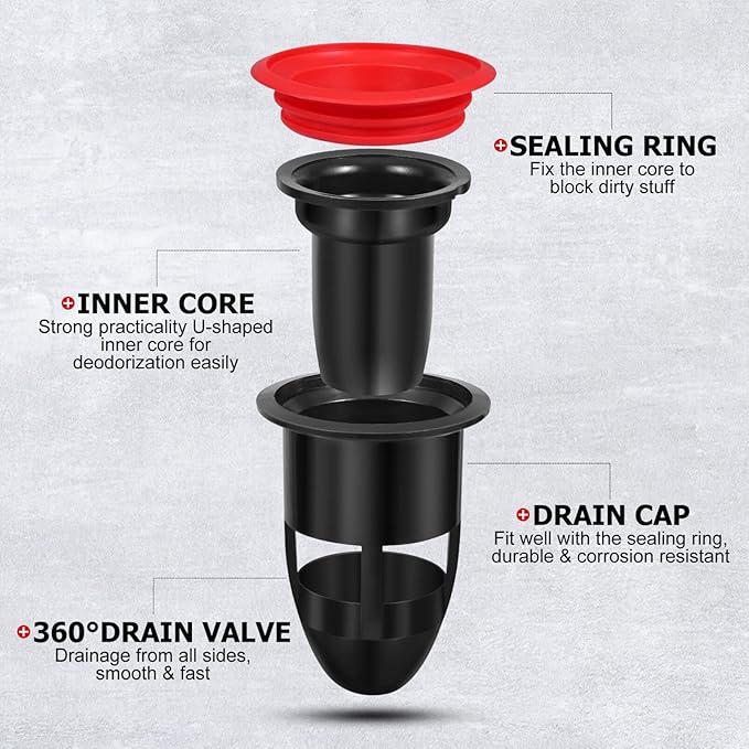 IMIKEYA Odor-Proof Shower Drain Plug, 2Pcs Shower Floor Drain Tub Hair Catcher Backflow Preventer Sewer Core Anti-Odor Plug for Kitchen Bathroom, Fits 1.5''-2'' ID Sewers, and Pipes - Image 5