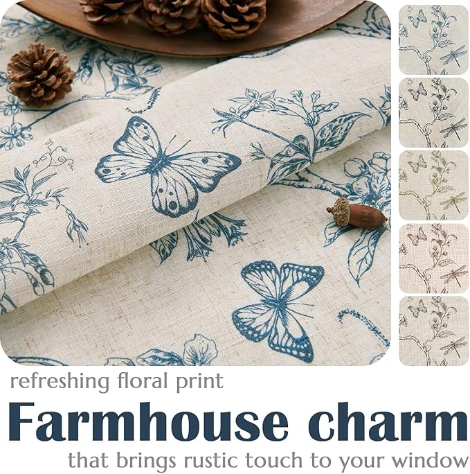 jinchan Floral Curtains Lined Linen Blend Curtain for Living Room 84 Inch Length Blue Flower Patterned Curtain French Country Farmhouse Curtains Drapes Back Tab Rod Pocket 2 Panels - Image 5