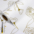 Shelf and Drawer Liner for Kitchen Cabinets Non-Adhesive, Strong Grip Non-Slip Thickened Drawer Liners for Dresser, Cupboard Liner with Knife and Tape Measure, Gold Floral, 12 in x 10 Feet by FreeNook