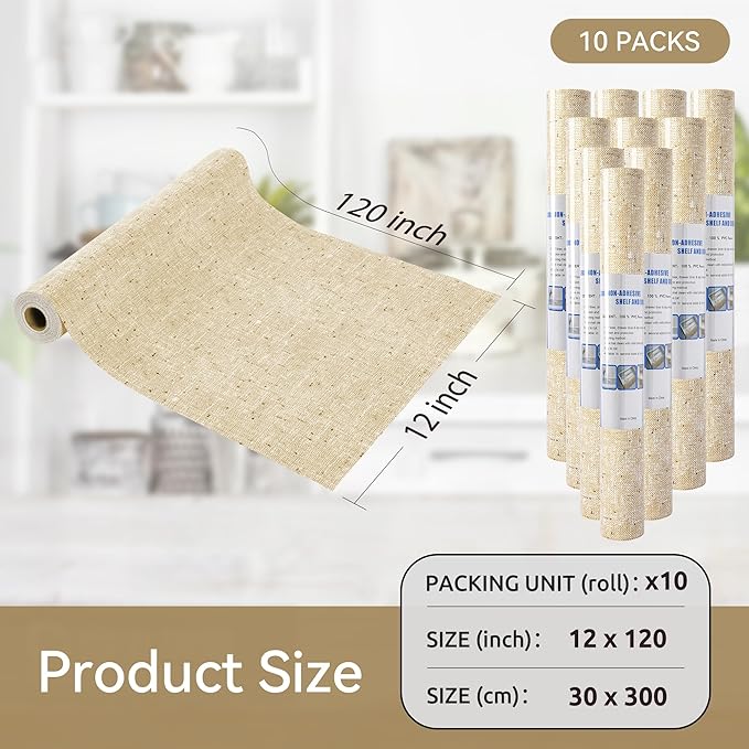 FIFTY FEET 12"x120" Non-Adhesive Shelf Liner for Kitchen Cabinets and Drawers, Washable Non-Slip PVC Cabinet Liner (Yellow)(10 Roll) - Image 5