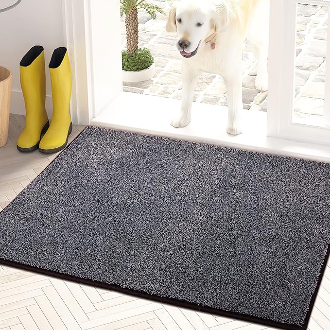 PURRUGS Dirt Trapping Door Mat 20" x 31.5", Non-Slip Machine Washable Entryway Rug, Dog Doormat, Indoor Front Door Mat, Super Absorbent Entry Rug for Muddy Shoes & Paws, Bluish Grey-Black by PURRUGS