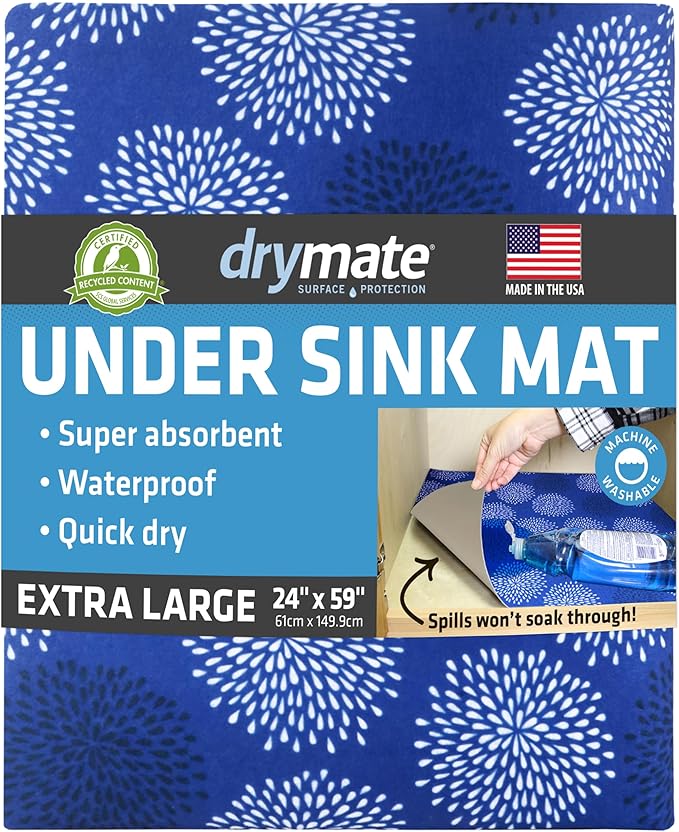 Drymate Premium XL Under Sink Mat, Waterproof Cabinet Protection Mats for Kitchen & Bathroom, Absorbent Shelf Liners, Slip-Resistant, Non-Adhesive, Machine Washable (USA Made)(24”x59”)(GoodBlue) by Drymate