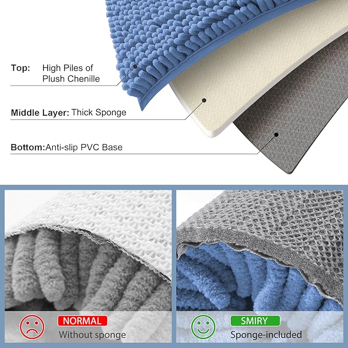 Smiry Luxury Chenille Bathroom Rugs 24x16, Extra Soft and Absorbent Shaggy Bath Mat, Machine Washable, Non-Slip Plush Carpet Runner for Tub, Shower, and Floor, Home Decor Accessories, Cornflower Blue - Image 5