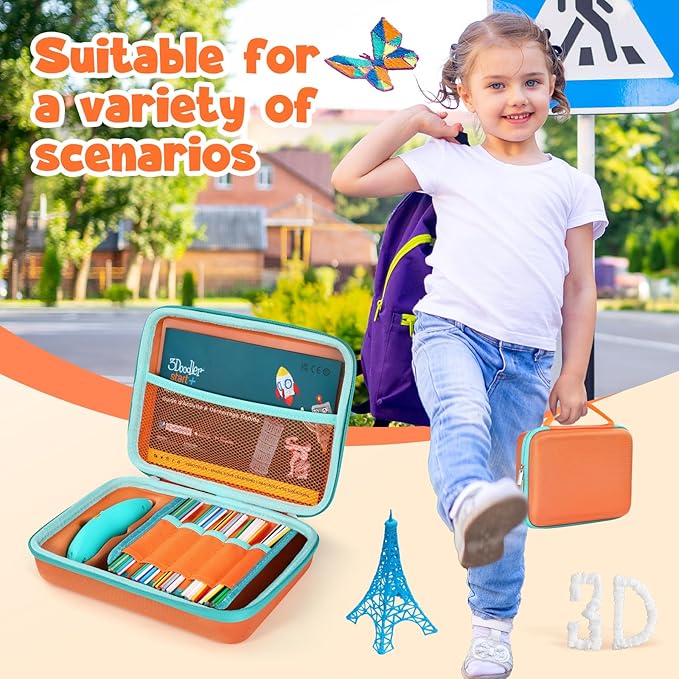 Case Compatible with 3Doodler Start+ Essentials for 3D Pen Set for Kids, Carrying Holder Fit for Printing Pens, Storage Organizer for Printing Filament Refill, Micro-USB Charger (3D-05-Orange) - Image 7