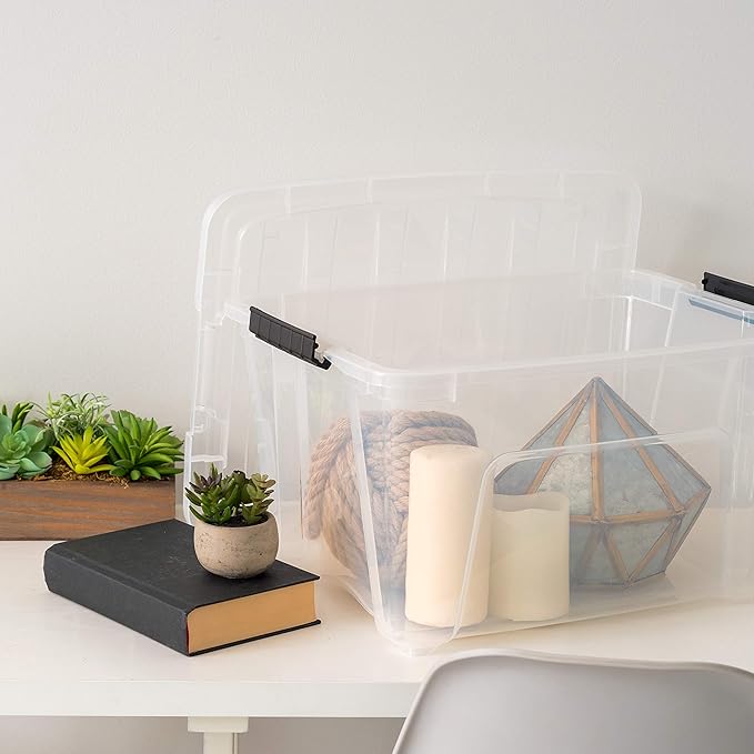 IRIS USA 32 QT Plastic Storage Box with Lid and Latches - 6 Pack - BPA-Free, See-Through Organizing Solution, Durable Nestable Stackable Containers, Secure Pull Handle - Clear - Image 8