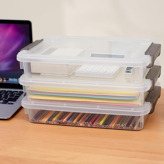 3 PCS Plastic Storage Bins with Lids Portable Project Case Water Resistant Plastic Containers for Organizing Document,A4 Paper,Photo,Letter,Scrapbook - Image 3