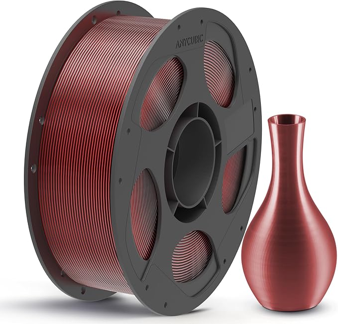 ANYCUBIC Silk Dual Color Pla Filament, 2-in-1 Chrome Coextrusion Color Change 3D Printer Filament 1.75mm Dimensional Accuracy +/- 0.02mm, Silk Texture, 1KG Reusable Spool (2.2 lbs), Black Red by ANYCUBIC