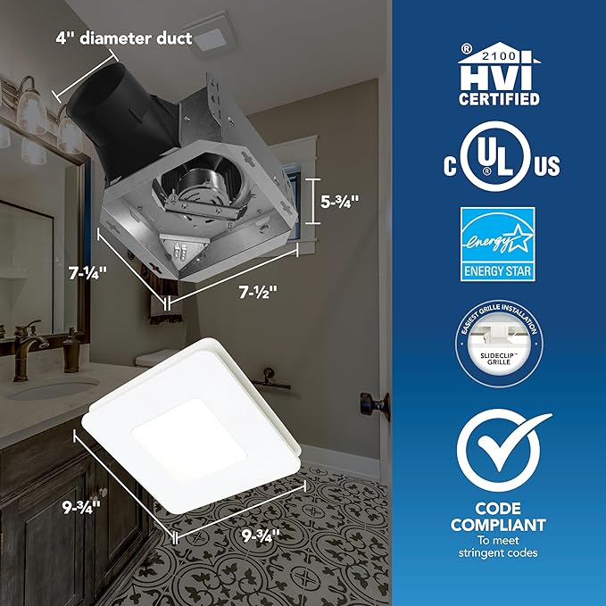 Broan-NuTone Bathroom Exhaust Fan with LED light – Easy Retrofit Without Attic Access, Quiet 1.5 Sones, Effective Ventilation at 80 CFM ENERGY STAR Certified Moisture and Odor Control - Image 4