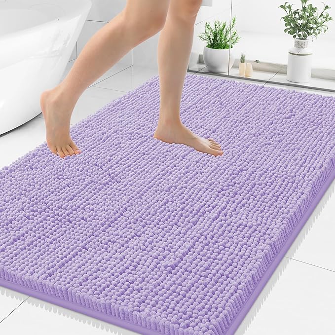Smiry Luxury Chenille Bathroom Rugs 40x32, Extra Soft and Absorbent Shaggy Bath Mat, Machine Washable, Non-Slip Plush Carpet Runner for Tub, Shower, and Floor, Home Decor Accessories, Purple by Smiry
