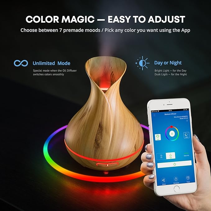 Smart WiFi Wireless Essential Oil Aromatherapy Diffuser - Works with Alexa & Google Home – Phone App & Voice Control - 400ml Ultrasonic Diffuser & Humidifier - LED & Timer Settings - Image 3
