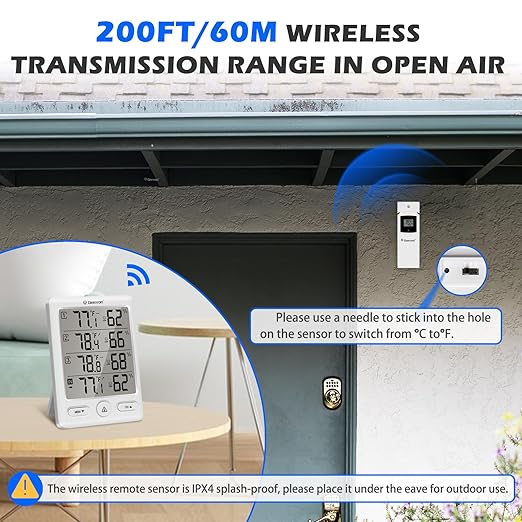 Geevon Indoor Outdoor Thermometer Wireless with 3 Remote Sensors, Temperature Humidity Monitor for Home with Comfort Indicator, Temp Alarm, Digital Hygrometer Thermometer Battery Powered - Image 7