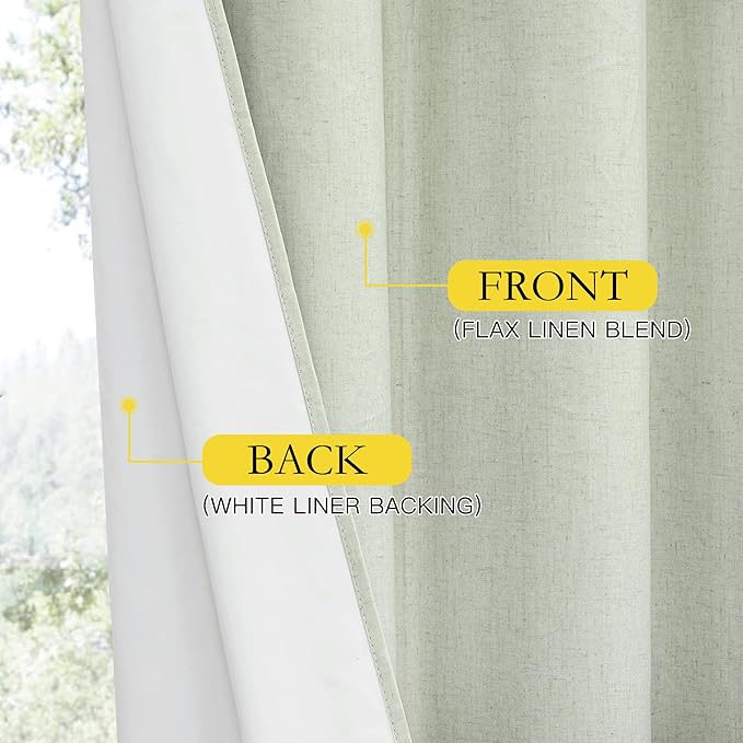 NICETOWN Extra Long Linen 100% Blackout Curtains 102" Length 2 Panels Set with Thermal Insulated Liners, Sage Green, 62" Width, Farmhouse Style Window Draperies for Patio Sliding Glass Door - Image 5