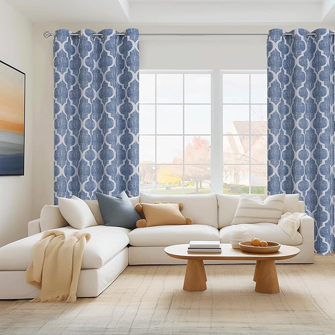 Beauoop 100% Blackout Curtains 96 Inches Long 2 Panels for Bedroom Living Room Blue Moroccan Geo Room Darkening Thermal Insulated Soundproof Grommet Top Window Treatments Drapes, 50x96 Set of 2 - Image 7