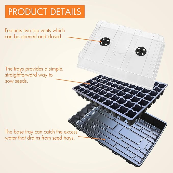 Gardzen Seed Starter Tray, 5 Pack Smiling Face Plant Germination Trays with Total 350-Cell, Seed Starter Kit with Humidity Vented Domes and Bases for Starting Vegetable Flower Herb Seeds 18" x 14" - Image 2