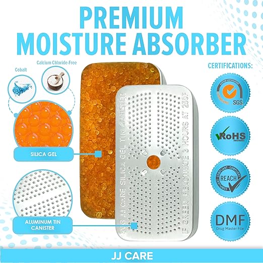 JJ CARE Silica Gel Canister, 50g [Pack of 6] - (Orange to Green) Indicating Rechargeable Dehumidifier Desiccant Beads, Safe Moisture Absorber, Ammo Can Dehumidifier for Gun Safe, Vault, Bedroom, Car - Image 4