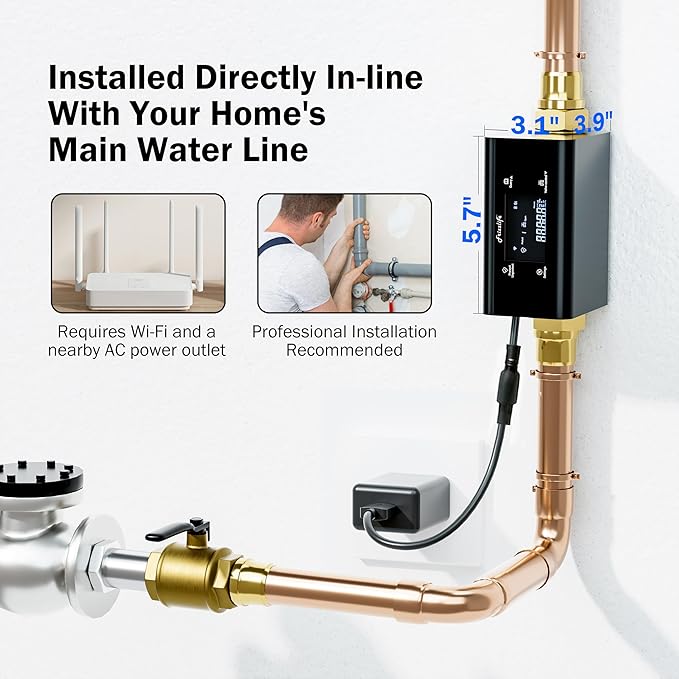 Frizzlife LP365 Smart Water Monitor and Automatic Shutoff - 0.01GPM Ultrasonic Micro Leak Detection, APP Wi-Fi Remote Control, Real-Time Flow/Temp Monitoring, 24/7 Water Usage Reports, 3/4" and 1" - Image 5