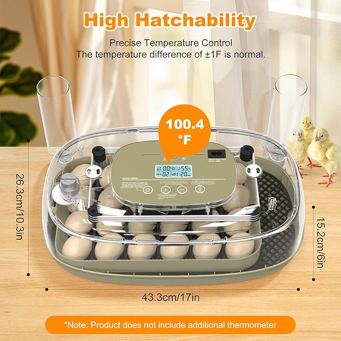 24 Egg Incubators for Hatching,Automatic Egg Turning and Temperature Control Humidity Display,Hatch Day,Automatic Water Refill,360° Viewing for Chicken Quail Duck - Image 6