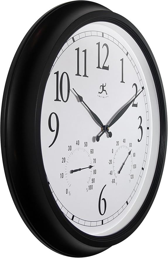 Infinity Instruments 24 inch Classic Black Wall Clock Thermometer Humidity Outdoor | Round Outdoor Wall Clock | Outdoor Indoor Thermometer Clock Hygrometer | Great for Garage, Patio, Pool, Outdoors - Image 3