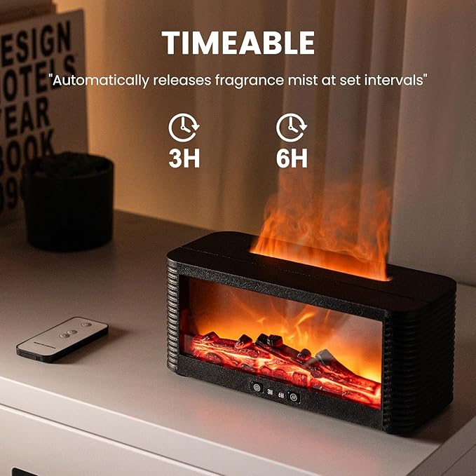 Flame Fireplace Aroma Essential Oil Diffuser, 250ml Ultrasonic Aromatherapy Humidifier with 9 Color LED Lights & Timer, Fireplace-Style Cool Mist Air Diffuser for Home Bedroom Office Yoga - Image 3