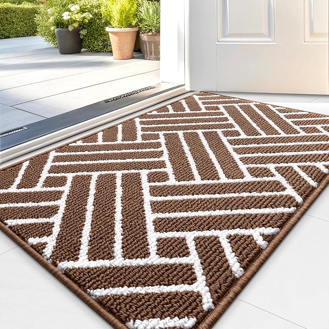 OLANLY Indoor Door Mat, 32x20 Inch, Dirt Resistant and Absorbent, Non-Slip Rubber Backing Floor Mats, Easy Clean Low-Profile Doormat for Entryway, Front Door, and Inside Entrance, Coffee by OLANLY
