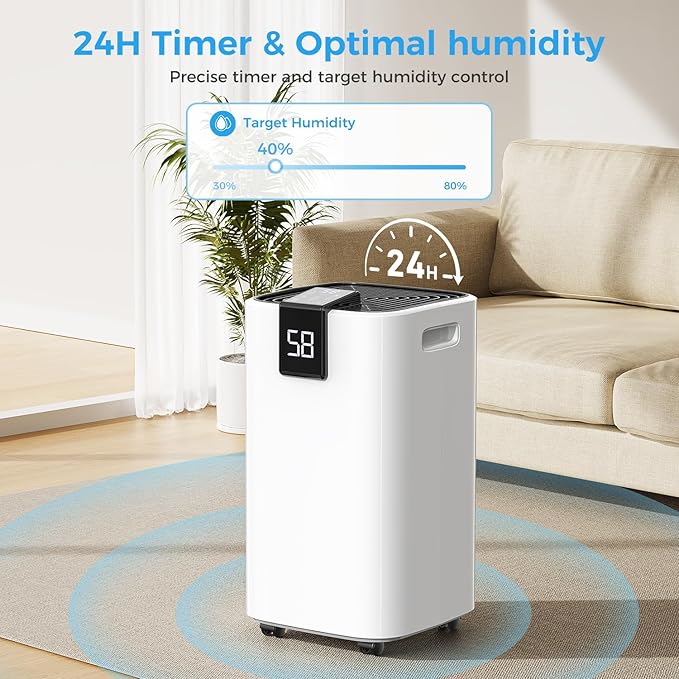 4000 sq.ft Dehumidifier for Basement, Trazico 45 Pint Dehumidifiers for Home with Drain Hose, Smart Humidity Control, 24H Timer, Auto Defrost, Ideal for Large Room, Bathroom, Bedroom, Garage, Black - Image 6