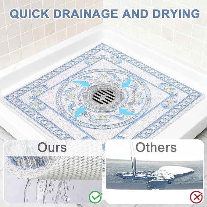 Square Shower Mat Non Slip: 24x24 Inch Extra Large Shower Mats with Drain Hole in Middle -Anti Slip Shower Mats for Inside Shower -Loofah Shower Floor Mat Bath Mat for Shower Stall Bathtub Elderly - Image 6