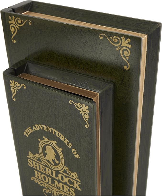 Deco 79 Wooden Decorative Box "Sherlock Holmes" Storage Faux Book Decorative Keepsake Boxes, Set of 2 Storage Boxes 11", 9"H, Green - Image 5
