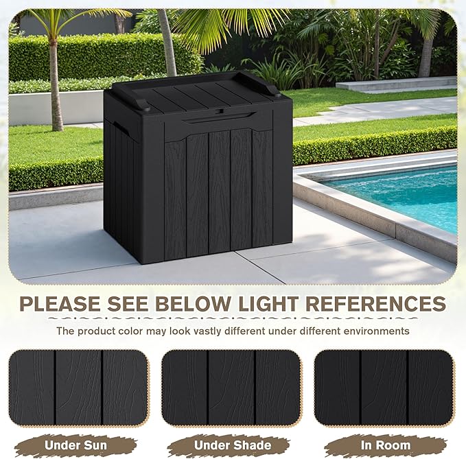 JUMMICO 31 Gallon Resin Deck Box Waterproof Indoor Outdoor Storage Boxes for Patio Furniture Cushions and Garden Tools (Black, 31gallon-2 Packs) - Image 3