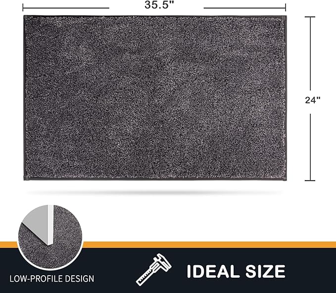 PURRUGS Dirt Trapping Door Mat 24" x 35.5", Non-Slip Machine Washable Entryway Rug, Dog Doormat, Indoor Front Door Mat, Super Absorbent Entry Rug for Muddy Shoes & Paws, Light Grey-Dark Grey - Image 2