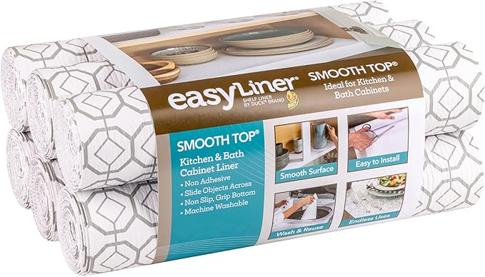 Smooth Top EasyLiner for Cabinets & Drawers - Easy to Install & Cut to Fit - Shelf Paper & Drawer Liner Non Adhesive - Non Slip Shelf Liner - 20in. x 6ft. - 6 Roll Project Pack - Gray Geo Print by DuckBrand