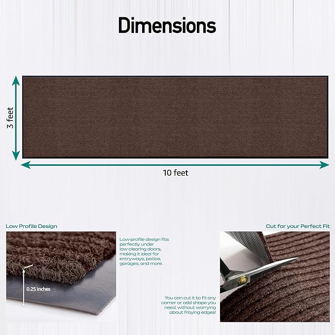 MaxMat® Extra Large Floor Mat - Heavy Duty, Waterproof, Low-Profile, Easy to Clean, Commercial Grade Doormat (3 x 10 Feet, Brown, MXM-RIB0310BR) - Image 2