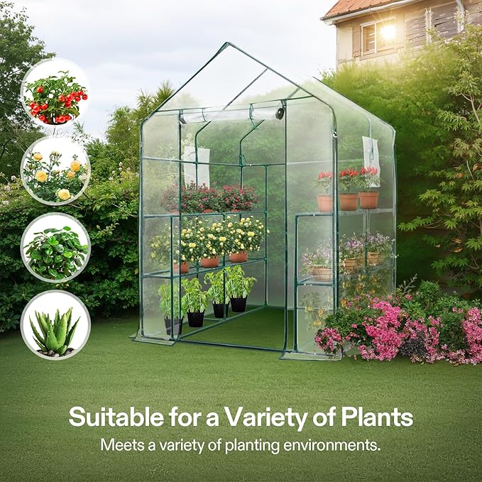 VIVOSUN 57x57x77-Inch Transparent Mini Walk-in Green House with Window and Anchor, Plant Garden Hot House 2 Tiers 8 Shelves, 4.7 x 4.7 x 6.4 FT - Image 7