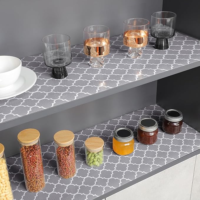 Glotoch Shelf Liner 12" x 30 ft. - Non Adhesive Refrigerator, Kitchen, Drawer Liners, Waterproof and Durable Fridge Table Place Mats for Cupboard, Cabinet, Drawer Liner, Quatrefoil Gray - Image 8